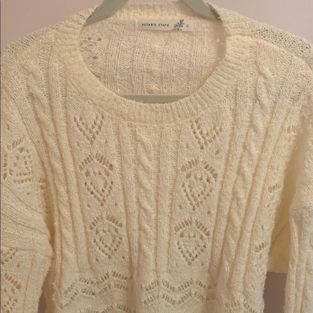 Altar'd State Cream Cable Knit Sweater